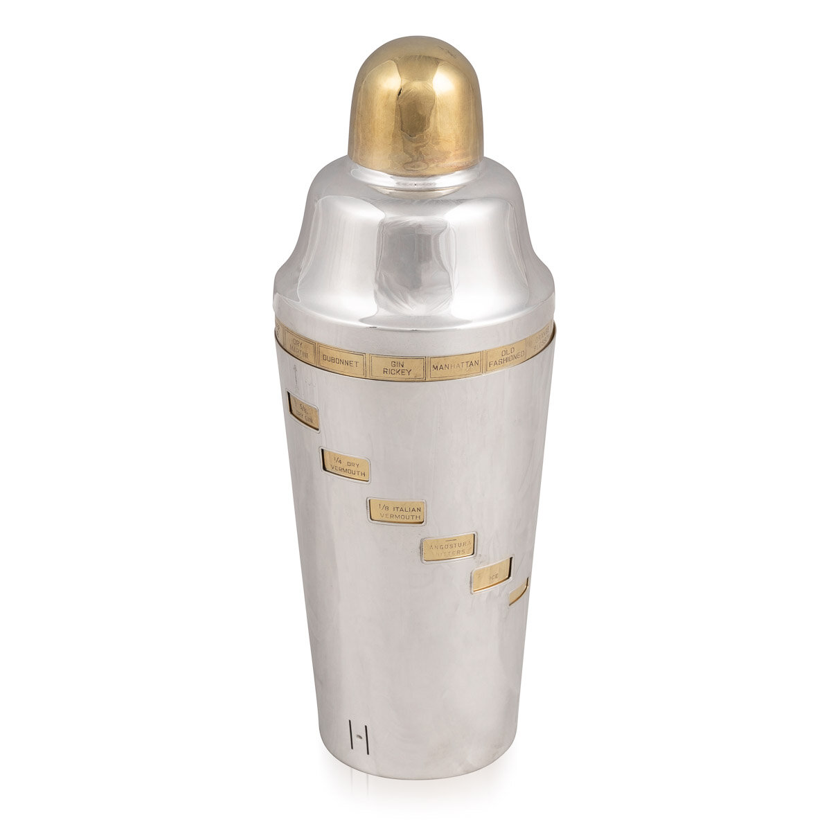 A silver plated "recipe" cocktail shaker, USA, circa 1930