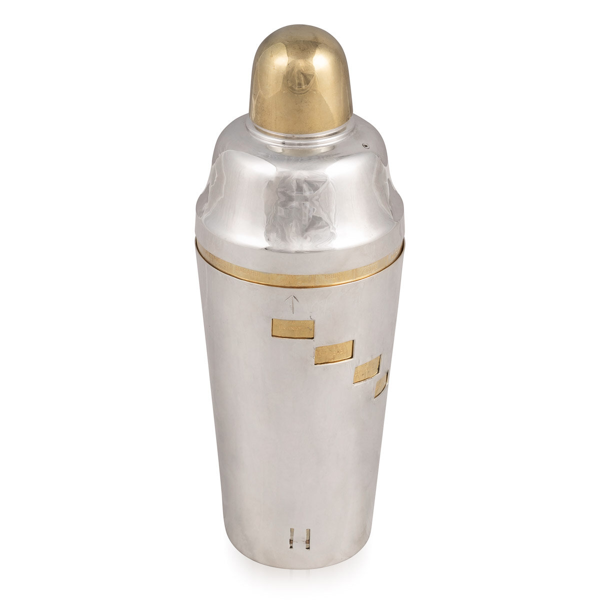 A silver plated "recipe" cocktail shaker by Mappin and Webb, England, circa 1930