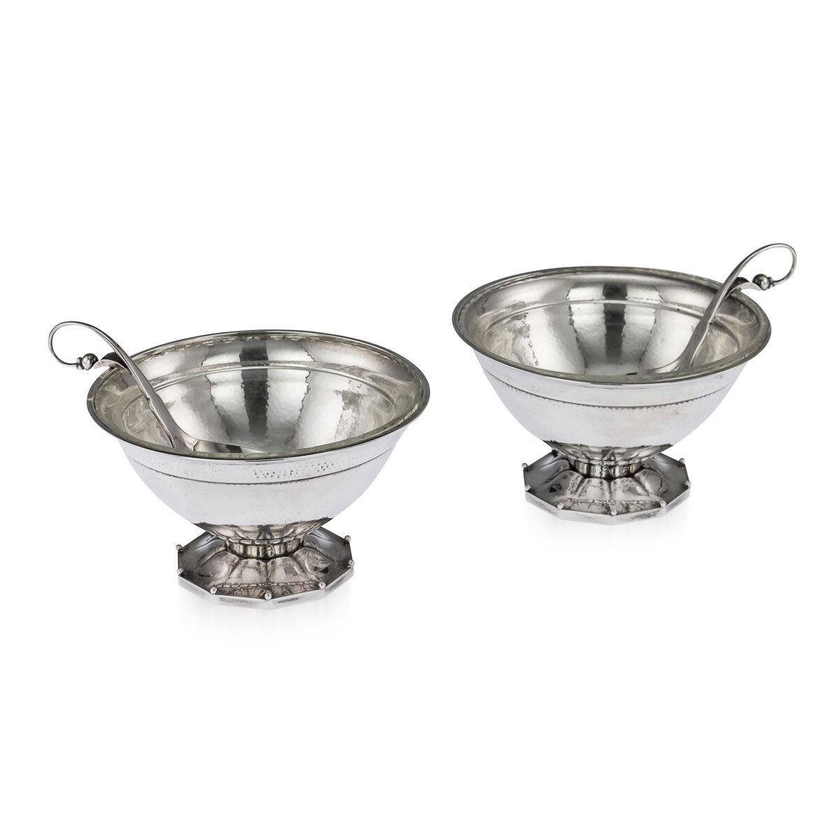 A pair of silver berry spoons and bowls by Georg Jensen, Denmark, circa 1920