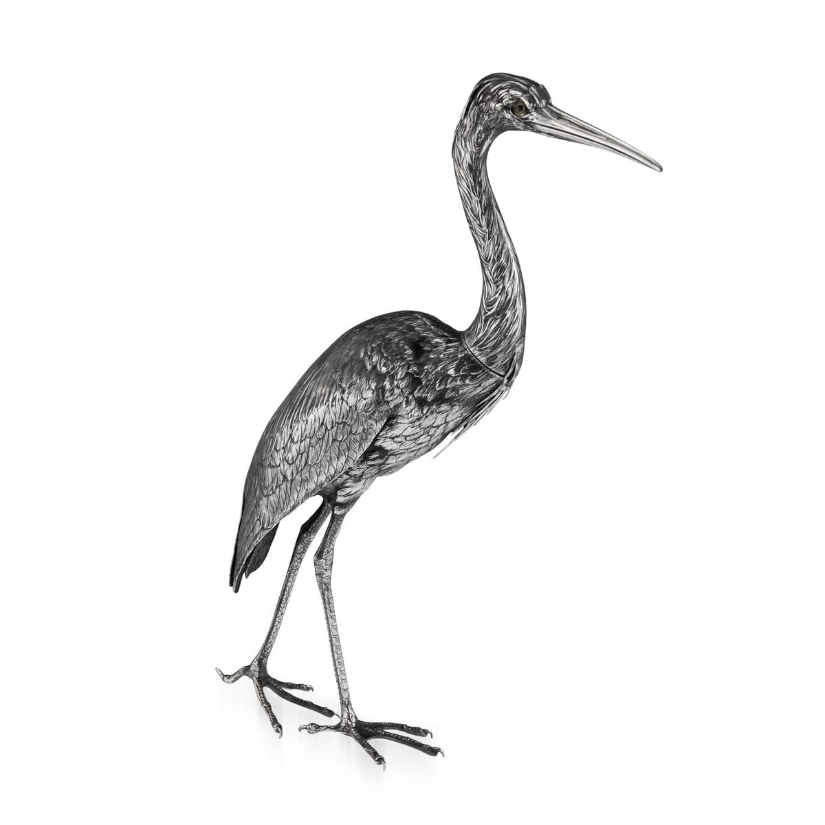 An ornamental solid silver figure of a stork, Hanau, circa 1900