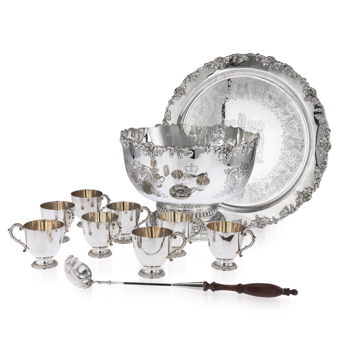 A solid silver punch bowl set by Garrard & Co., London 1972
