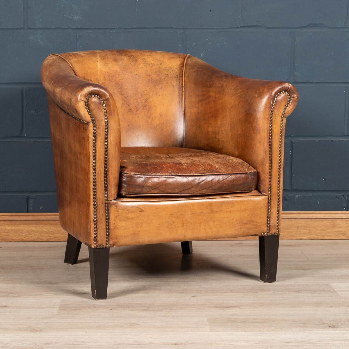 A sheepskin leather tub chair, Holland, late 20th century