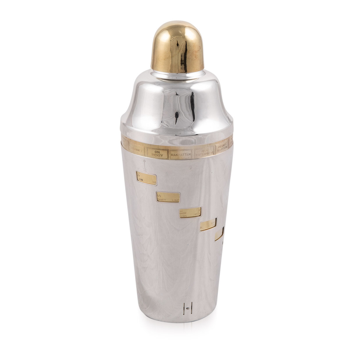 A silver plated "recipe" cocktail shaker, USA, circa 1930