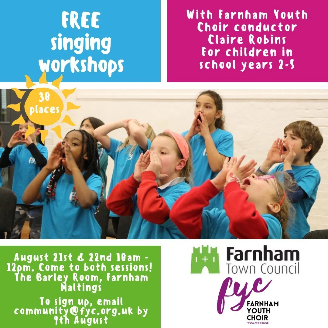 Only a few places left! FREE singing workshops for children in school years 2-5. Sign up at link in bio &amp; story Farnham Town Council