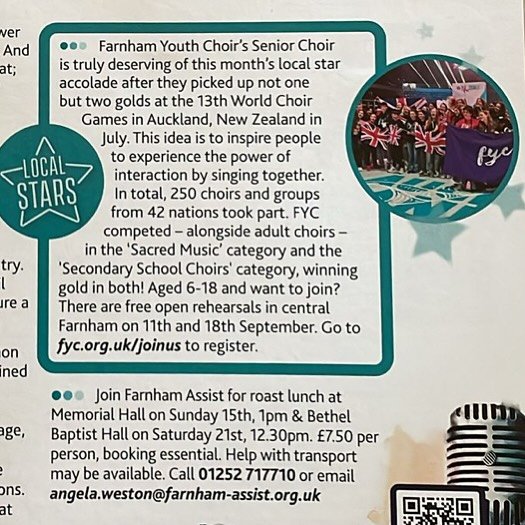 Huge thanks to @roundandaboutmag for appointing our Senior Choir as their local stars this month! If you would like to join, more information is available at the link in our bio.