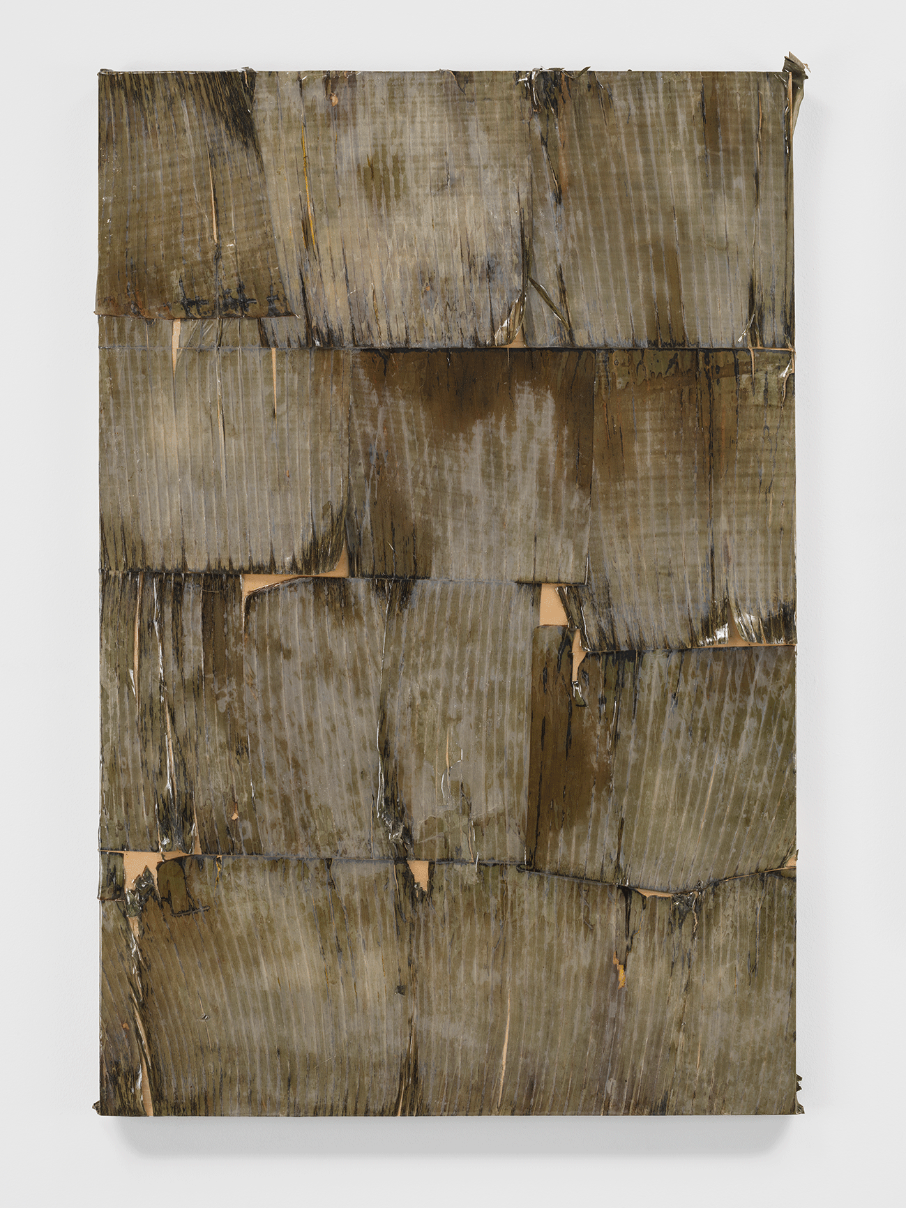 “La Fiesta de Pilito (A Comer Pasteles, Comer Lechon)” Banana leaves and epoxy resin on wood 36 x 24 in. 2016