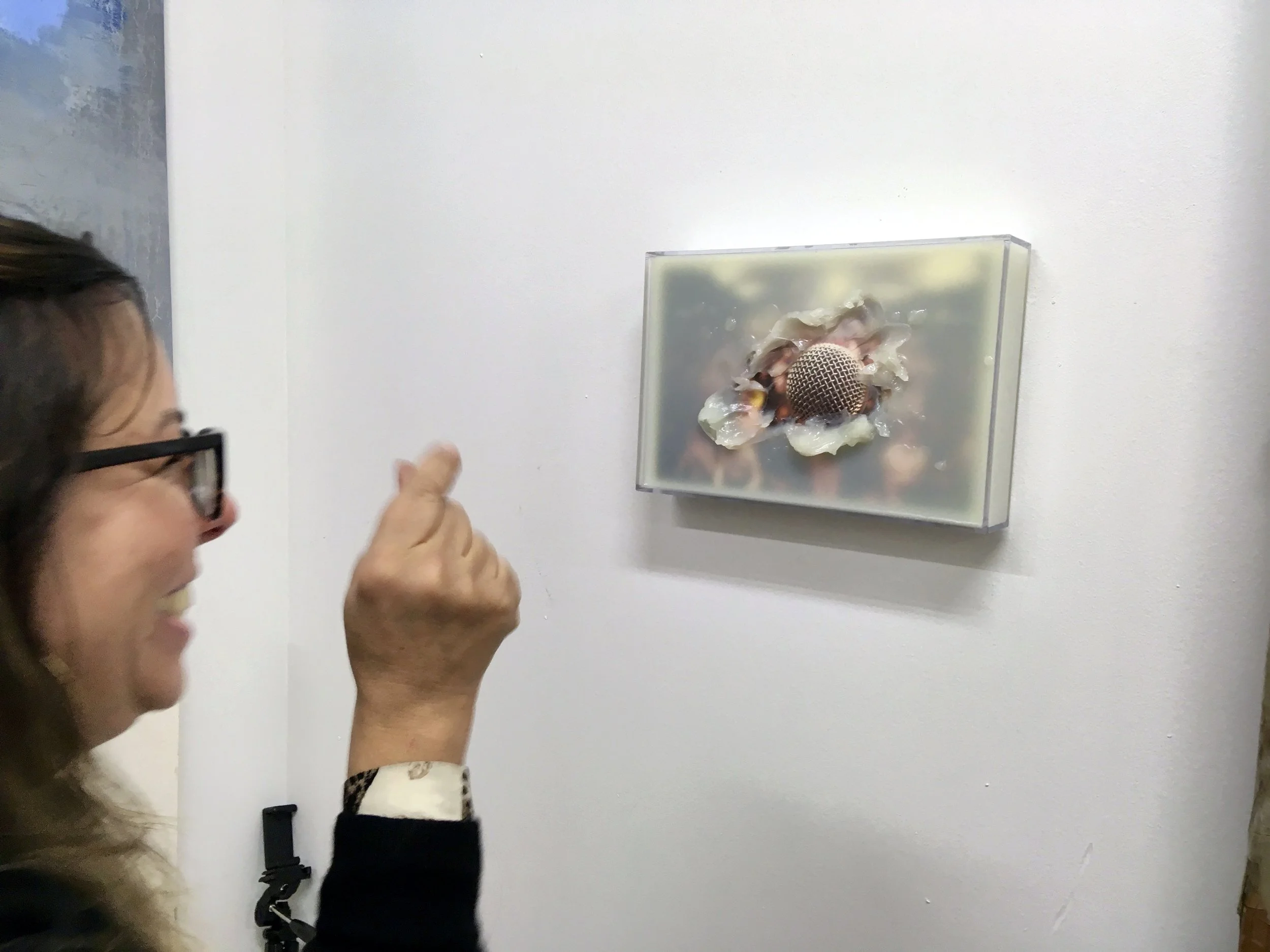  Roc Da Mic  Trestle Art Space Residency  mentholated petrolatum on digital c-print and acrylic frame  2018  8 x 12 x 2 inches  The thick film of mentholated petrolatum frosted on top of the surface in “Roc Da Mic ” provides the viewer with the optio