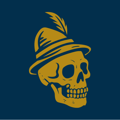 Zero Fuchs skull mascot variation in gold and navy for Pilsner beer branding