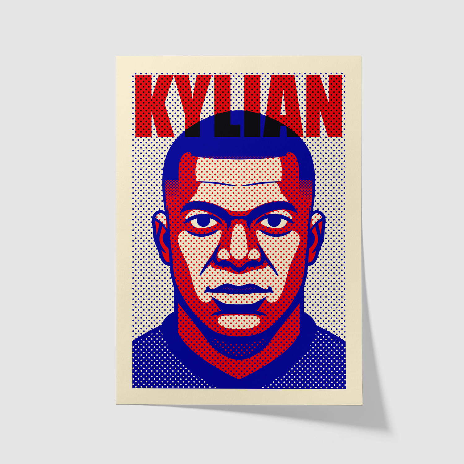 L'ATTAQUANT football portrait print in red and blue pop-art style, unframed
