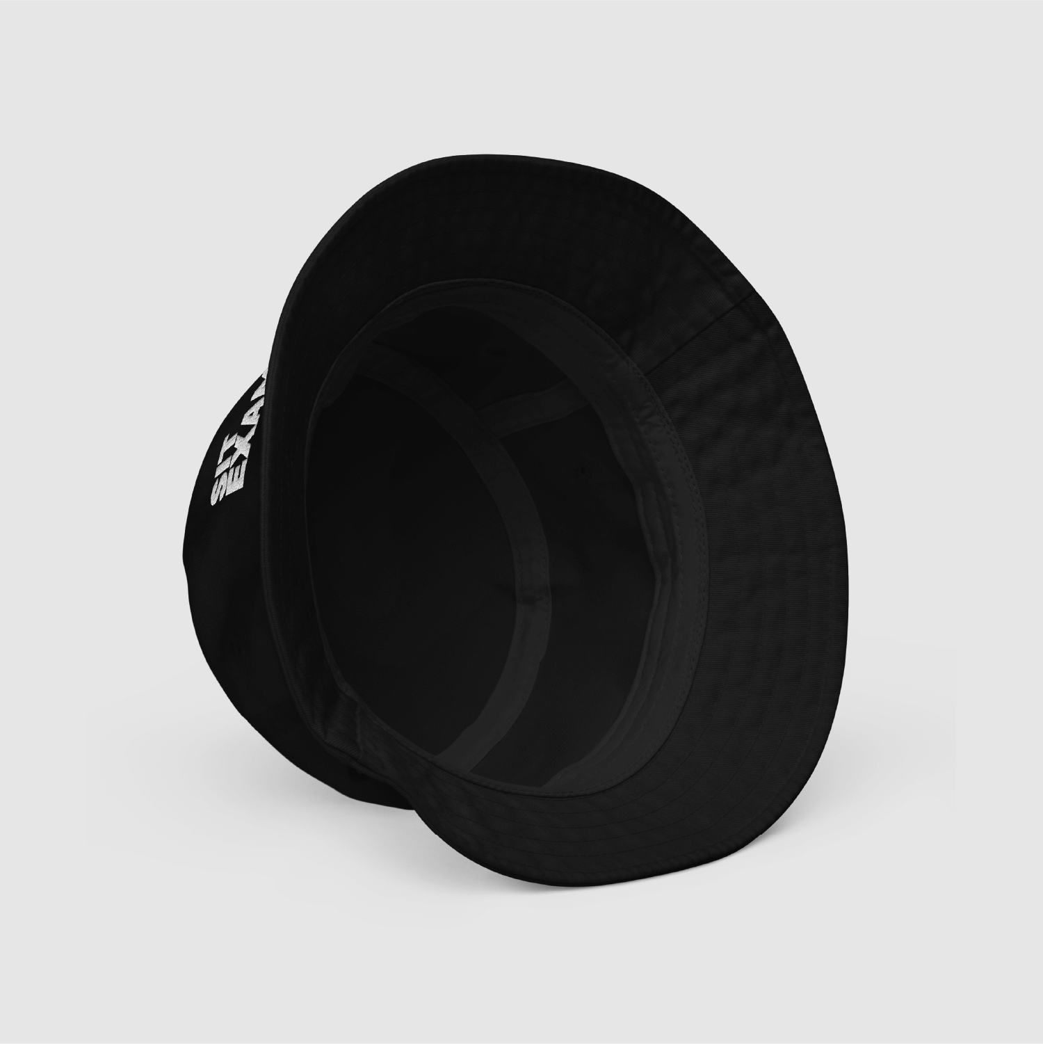Inside stitching and structure of black organic cotton bucket hat