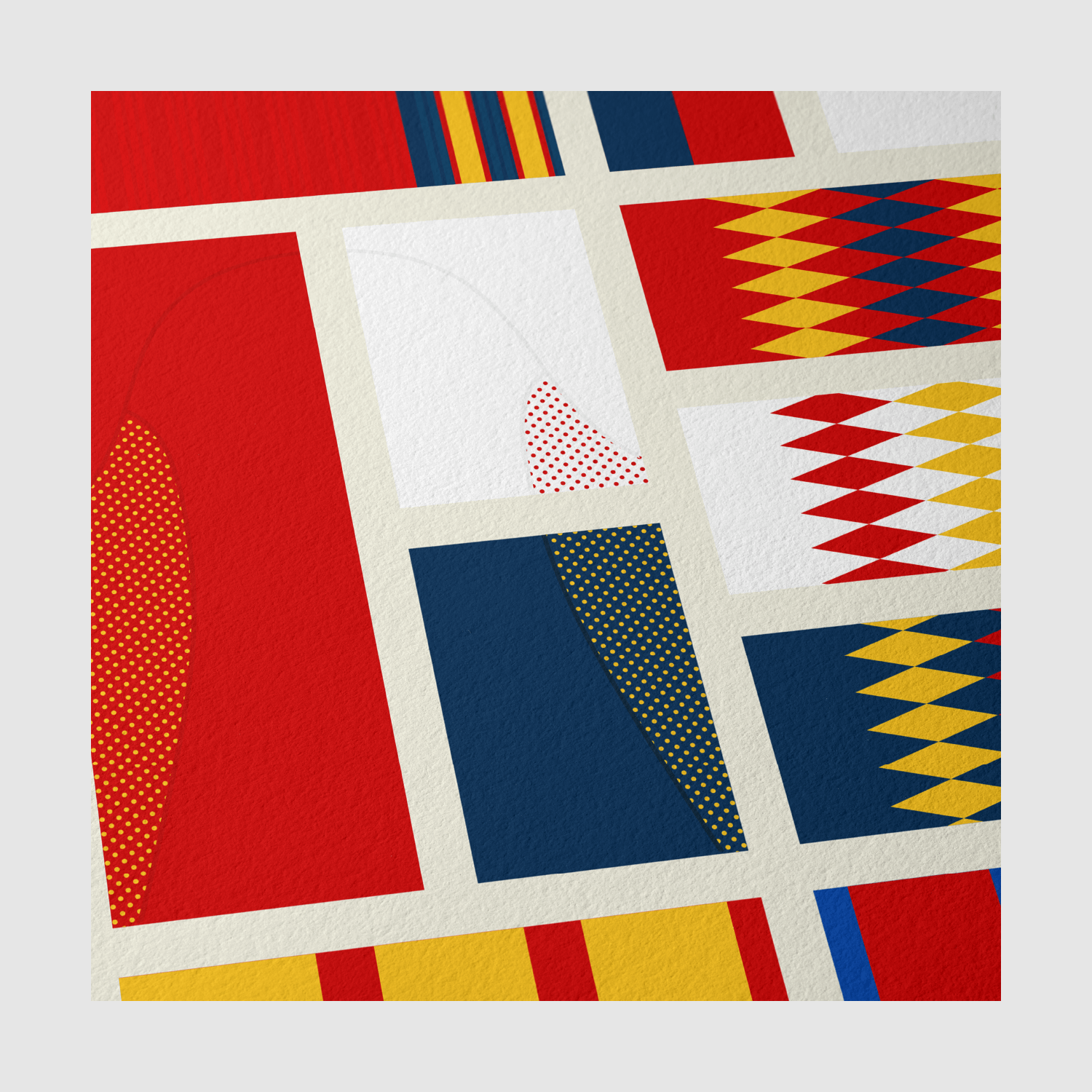 Close-up of Spain Fabric of Football print showing fine art paper texture and kit-inspired diamond patterns
