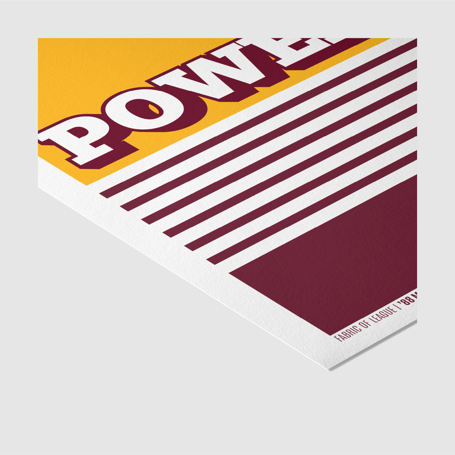 Corner detail of Fabric of League ’88 Maroon & Gold Brisbane rugby poster print