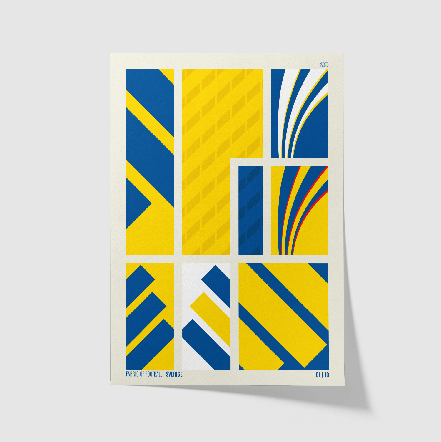 Sweden football art print inspired by national kits – yellow and blue graphic from the Fabric of Football series