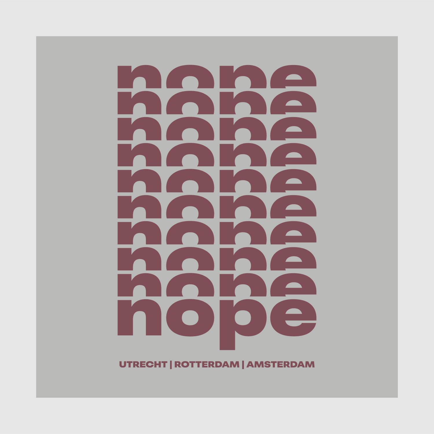 Full graphic design of NOPE stacked text print with Utrecht Rotterdam Amsterdam cities – by Mr. Nope