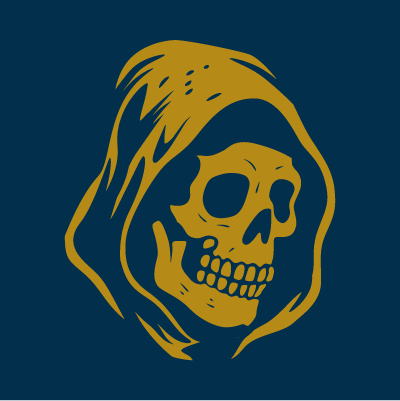 Zero Fuchs monk skull alt version in gold and navy for Kellerbier branding