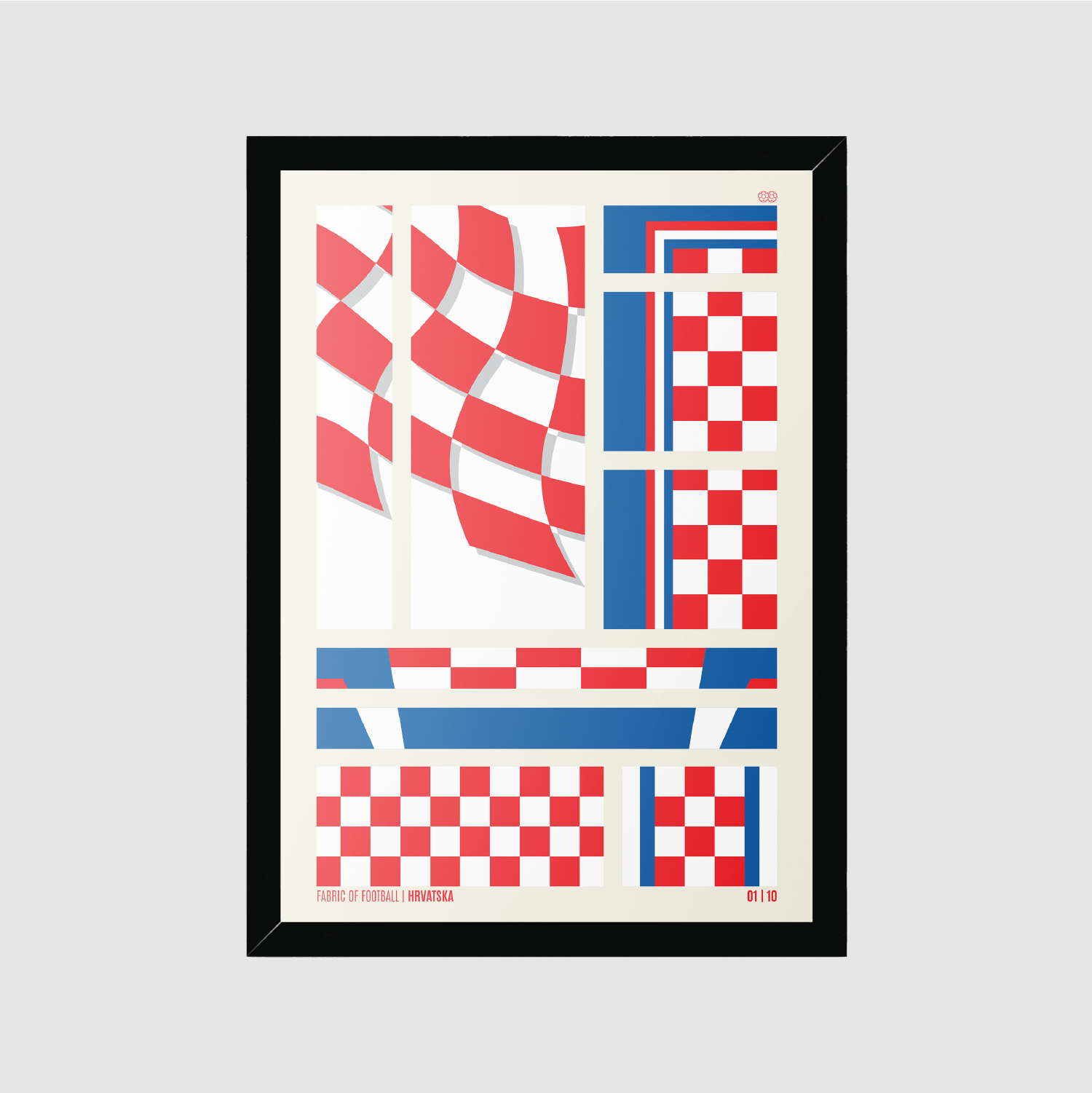Framed Croatian football shirt artwork – red and white checker pattern with bold blue details