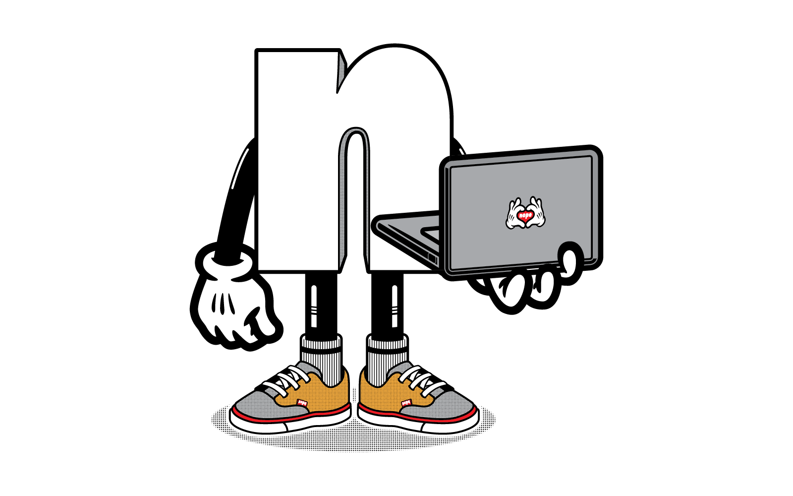 Close-up of a bold football-inspired sportswear graphic designed by Mr. Nope, blending illustration and typography.