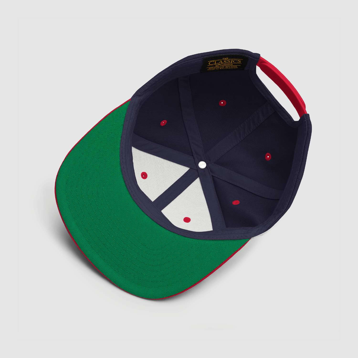 Underside image showing green undervisor and internal cap structure