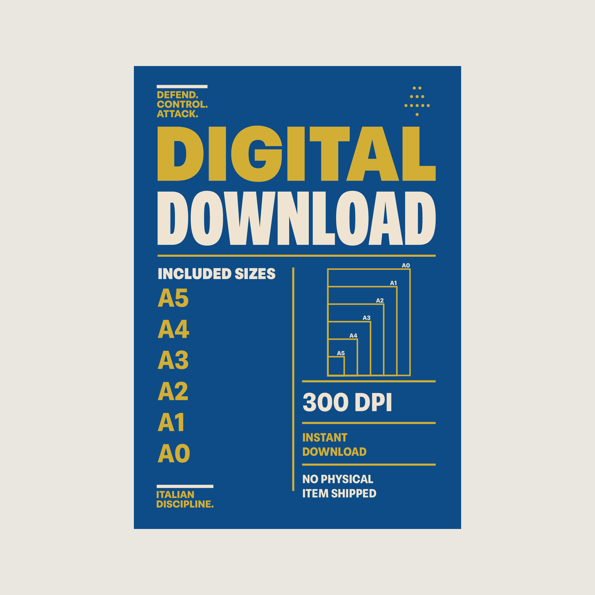 5-3-2 Football Formation Poster Digital Download information showing included A5 to A0 sizes, 300 DPI PNG files and instant download access