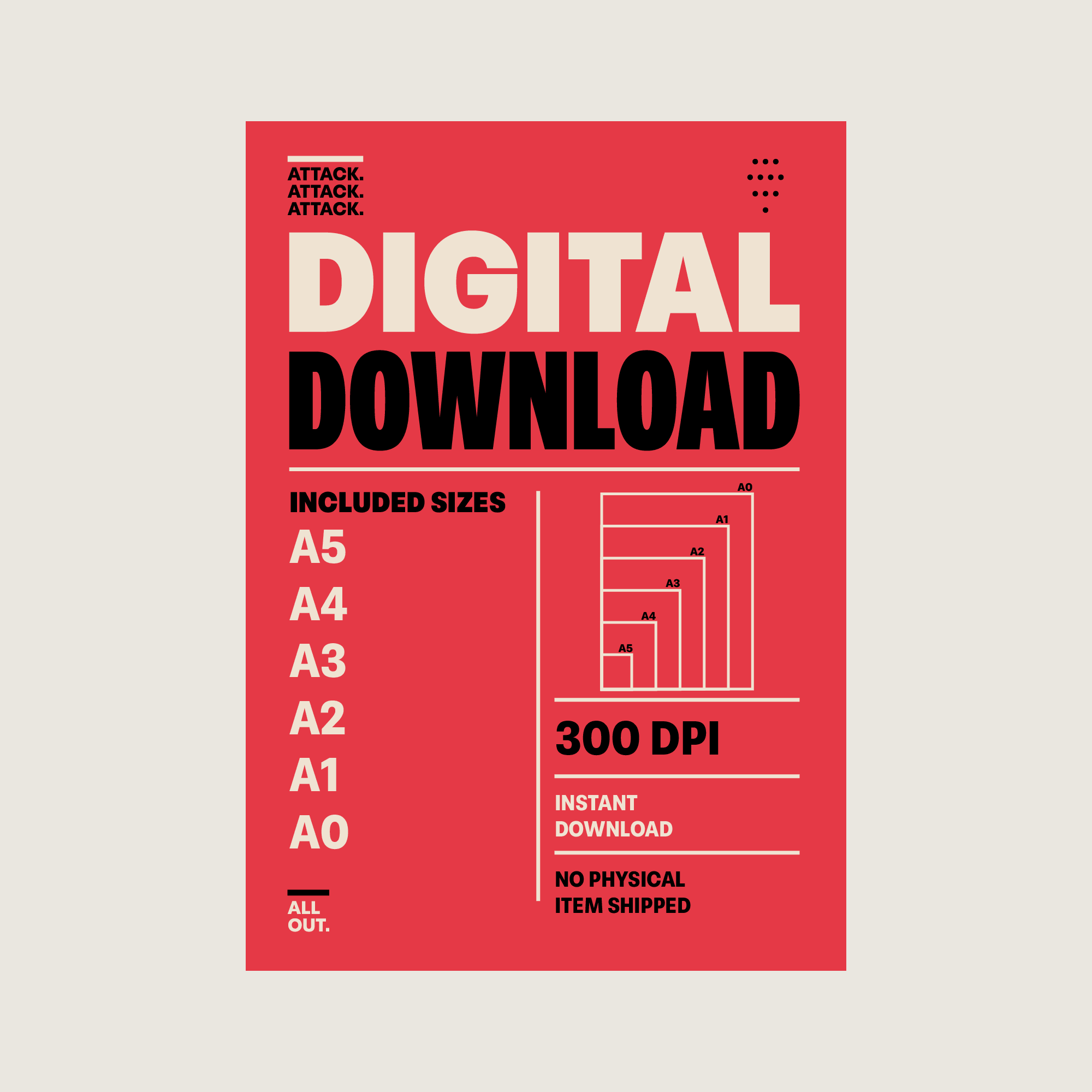 3-4-3 football formation poster digital download information sheet showing included A5, A4, A3, A2, A1 and A0 print sizes, 300 DPI artwork and instant download details.