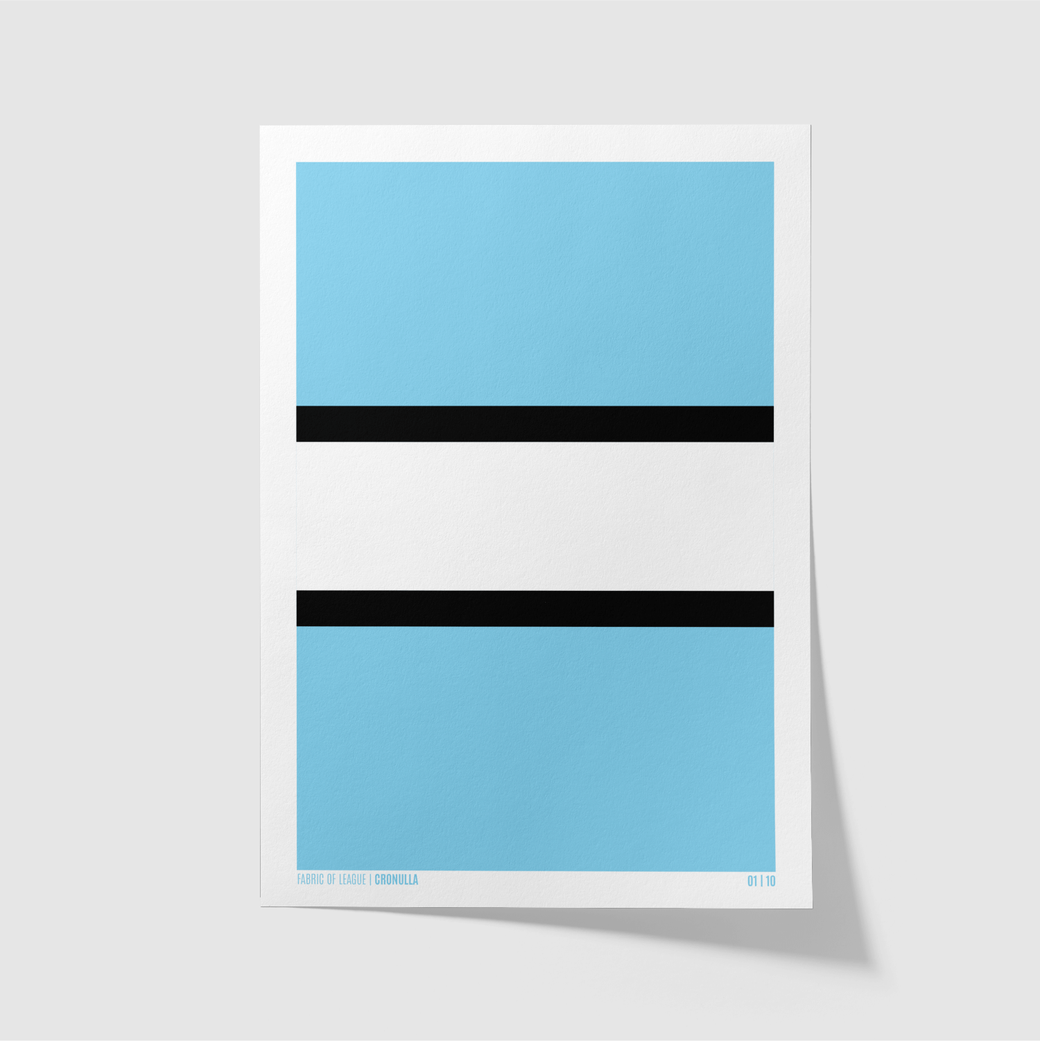 Minimal Cronulla 1988 rugby league art print – unframed, sky blue black and white design.