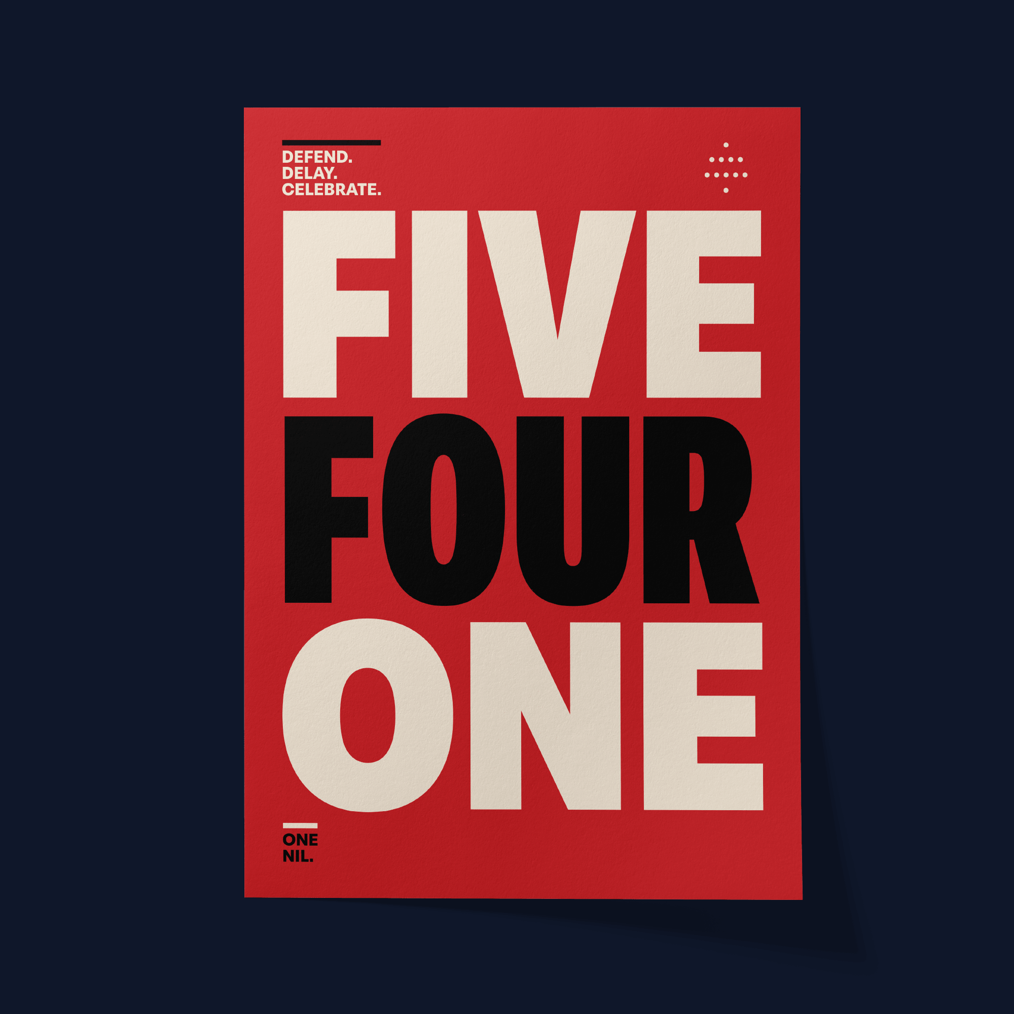 5-4-1 football formation poster print mockup inspired by disciplined defending, compact football tactics and grinding out narrow victories.