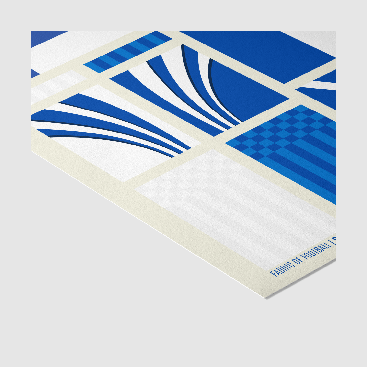 Detail shot of Finland Fabric of Football art print with minimalist Nordic-inspired football shirt designs