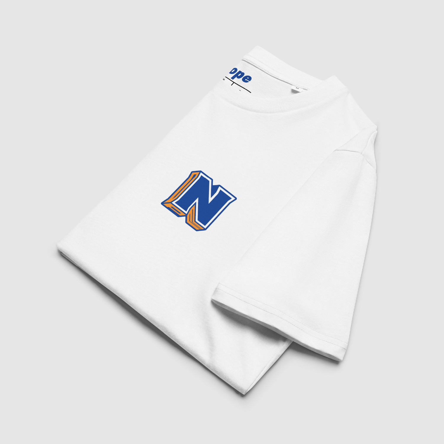 Folded Nope 3D Logo T-shirt showing front graphic and neck print branding