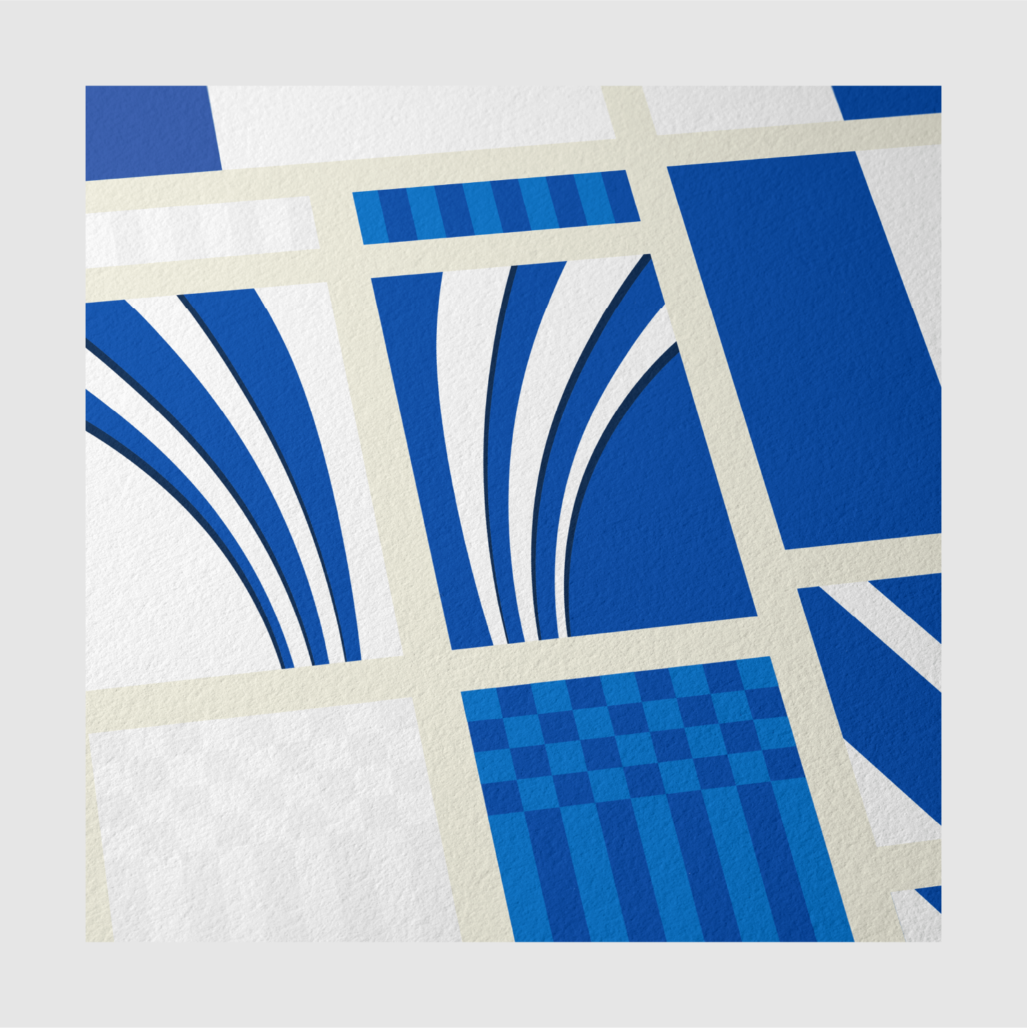 Close-up of Finland Fabric of Football print showing fine art paper texture and bold arc designs