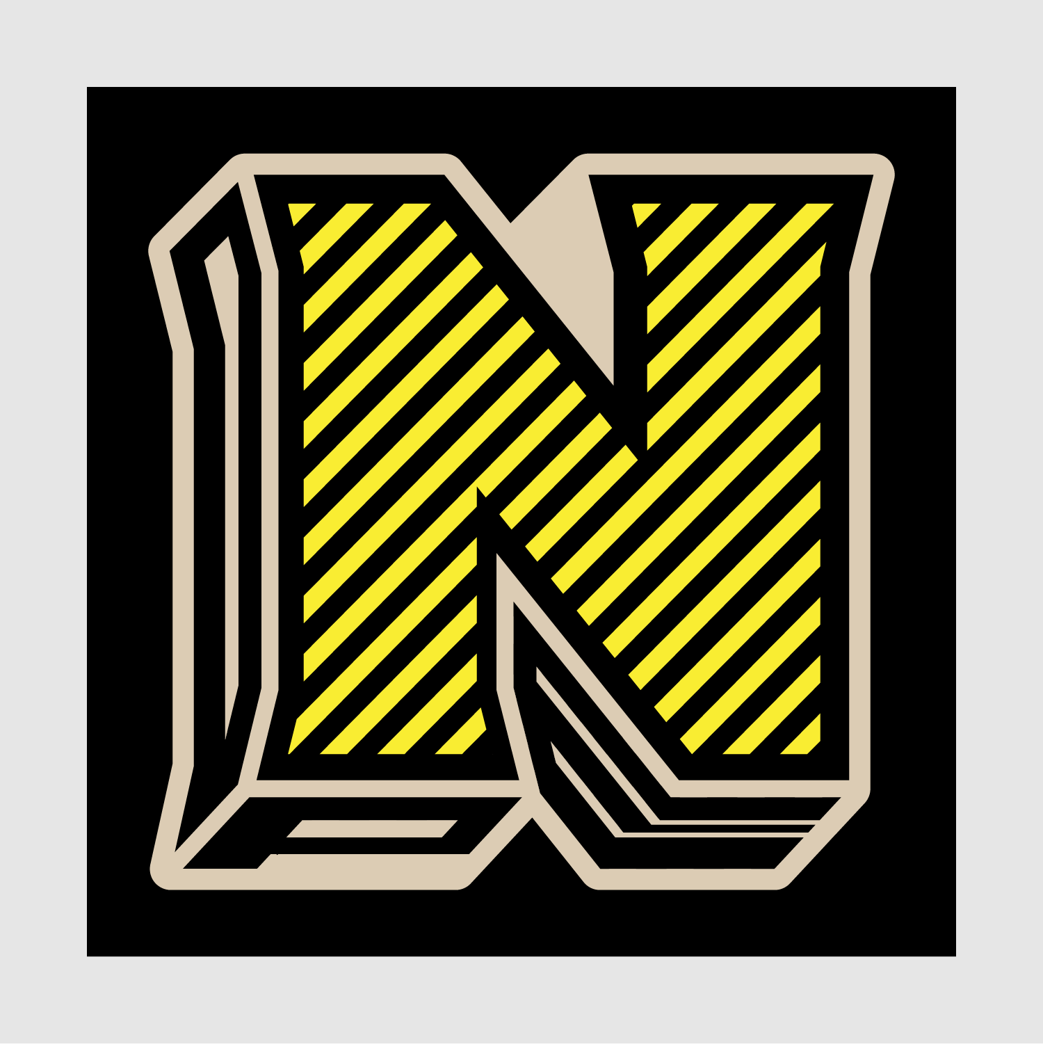 Zoomed view of yellow striped Nope logo with hidden shadow typography