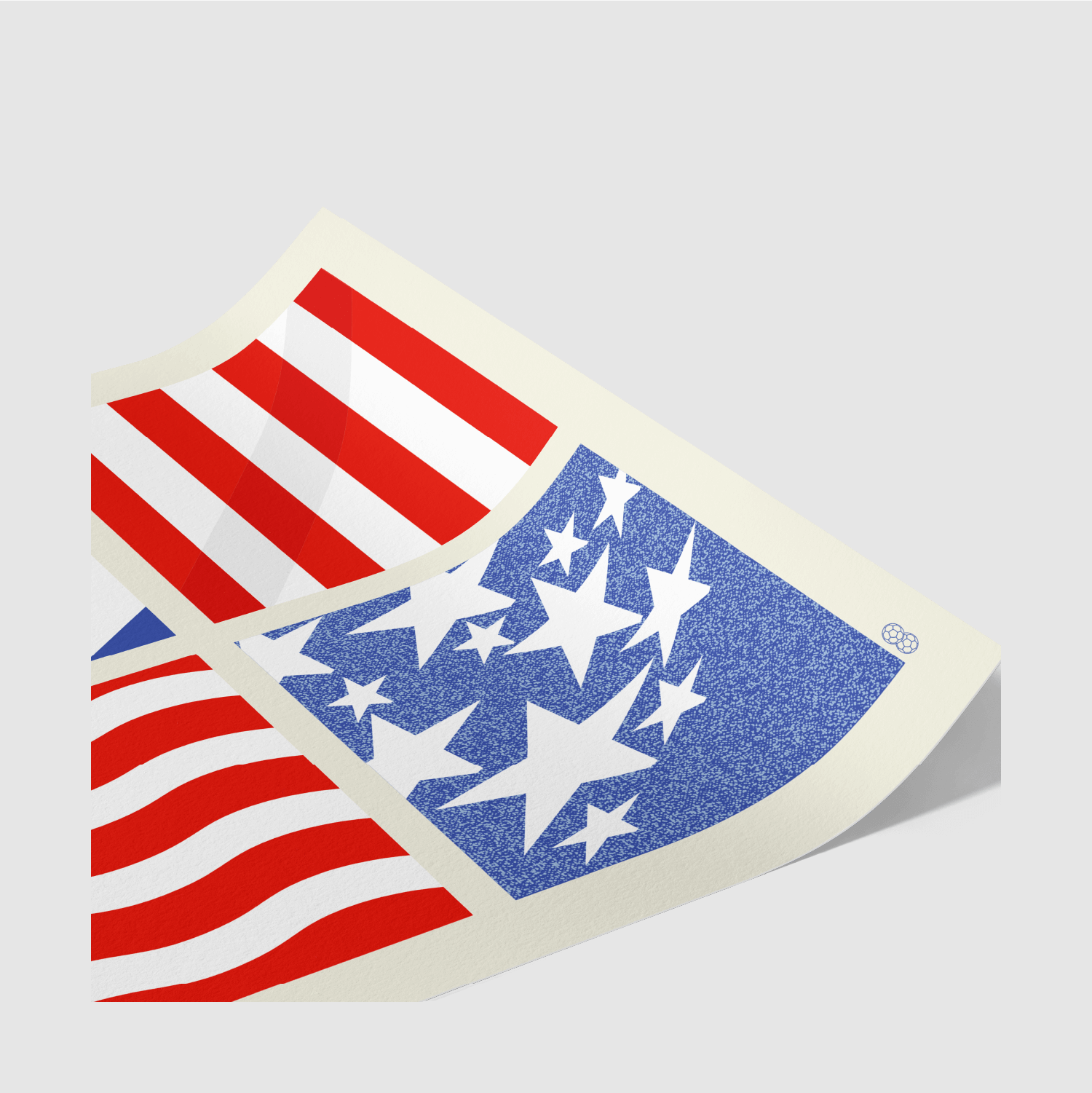 Detail view of USA Fabric of Football print with diagonal red, white, and blue kit patterns