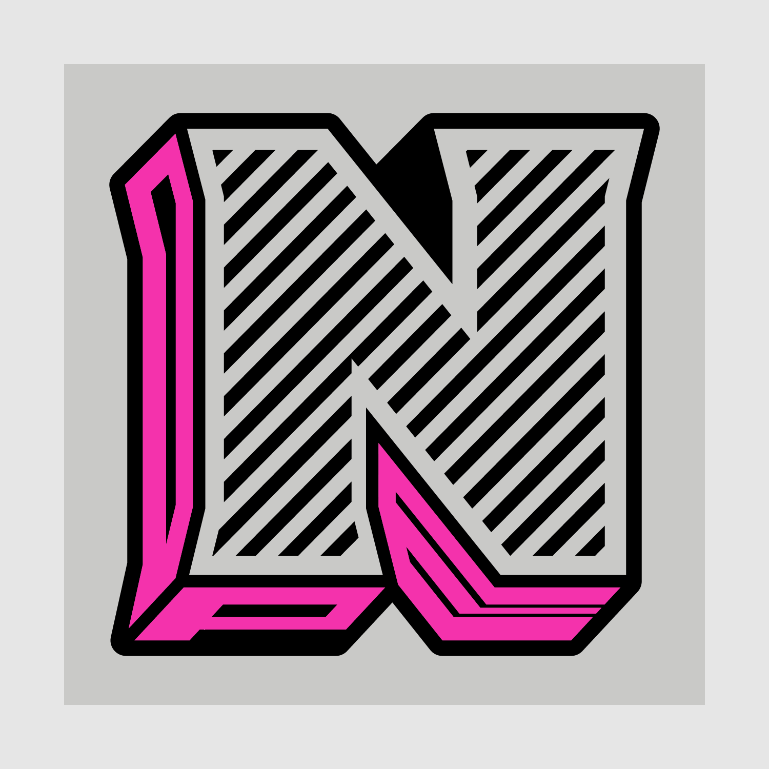 Close-up of Nope 3D logo design on grey – N with diagonal lines and hidden “ope”