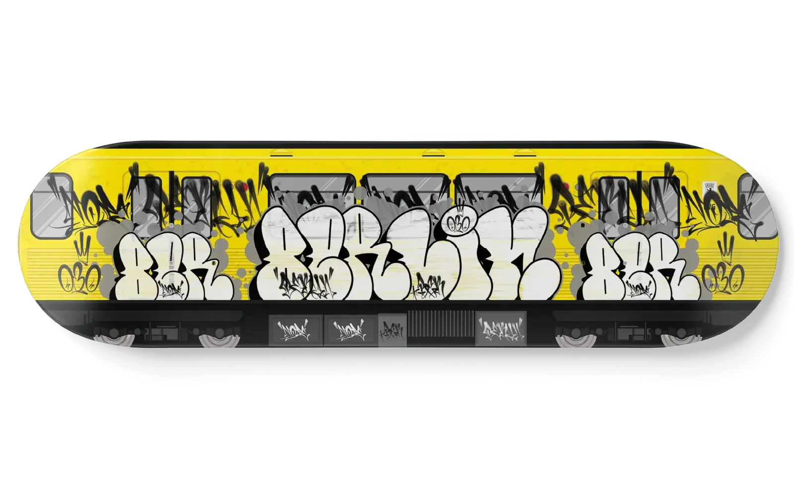 Graffiti-inspired skateboard deck design by Mr. Nope featuring Berlin subway art style lettering and bold street graphics.