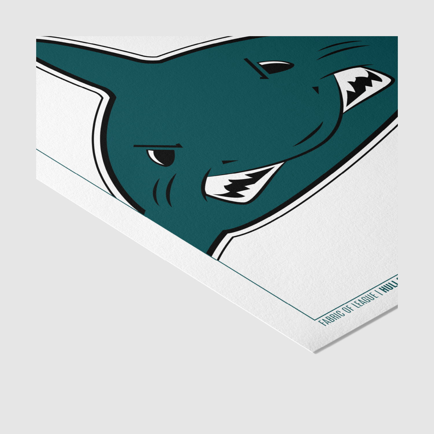 Corner detail of Hull Sharks Fabric of League print – minimalist sports-inspired artwork