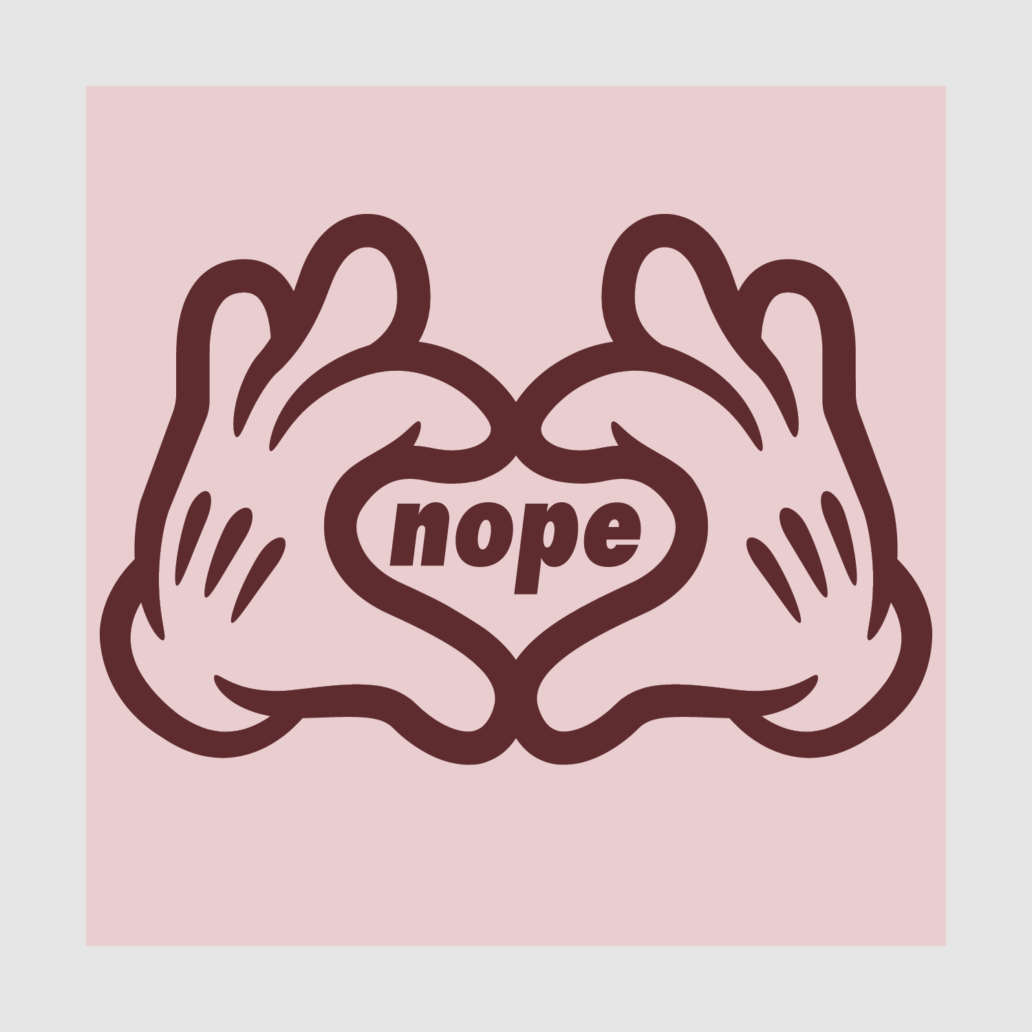 Nope heart-hands chest graphic in plum – detail close-up