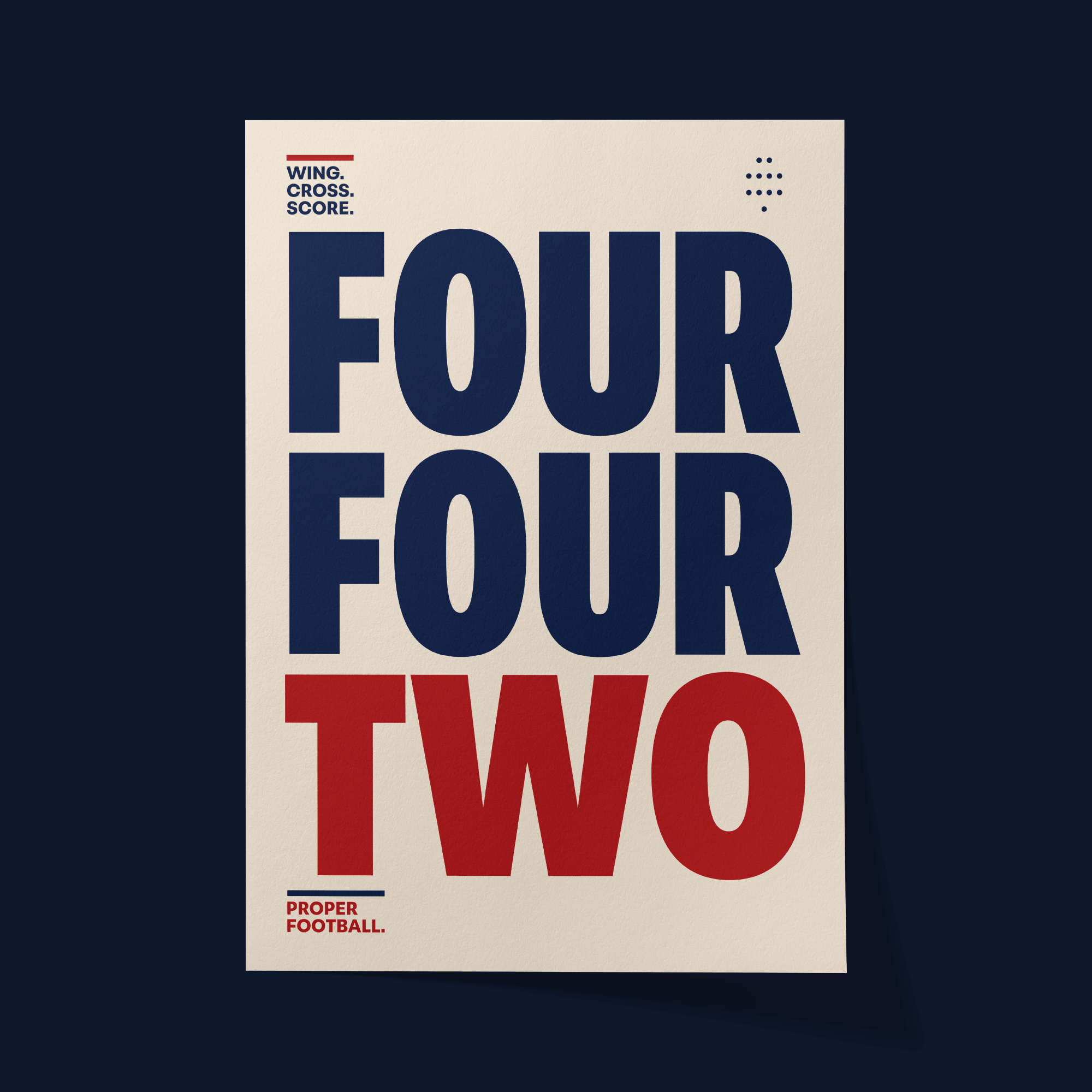 Close-up paper mockup of the 4-4-2 Football Formation Poster by Mr. Nope featuring bold football typography artwork