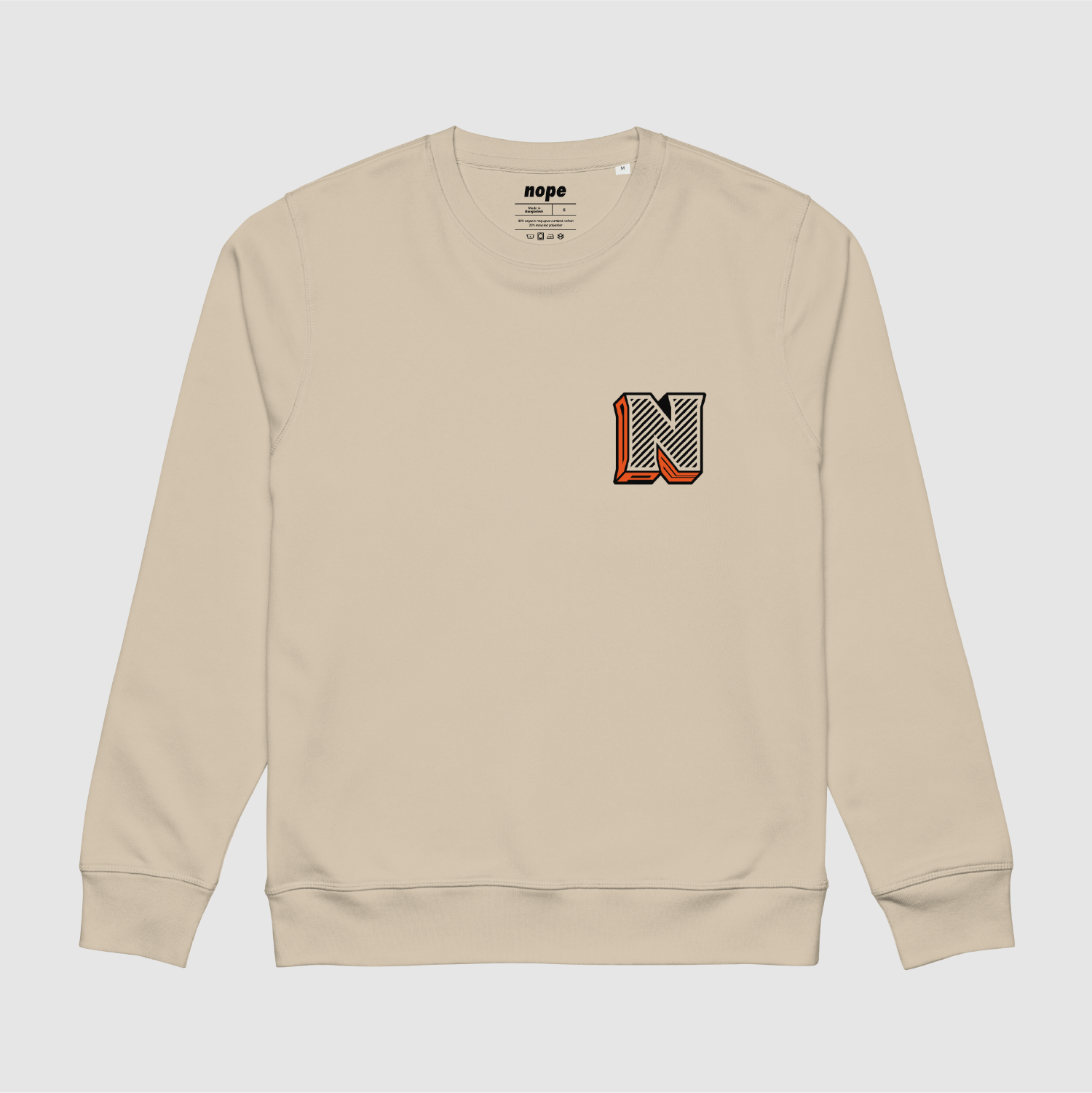 Desert Dust Nope 3D Logo Sweatshirt with black and orange chest graphic