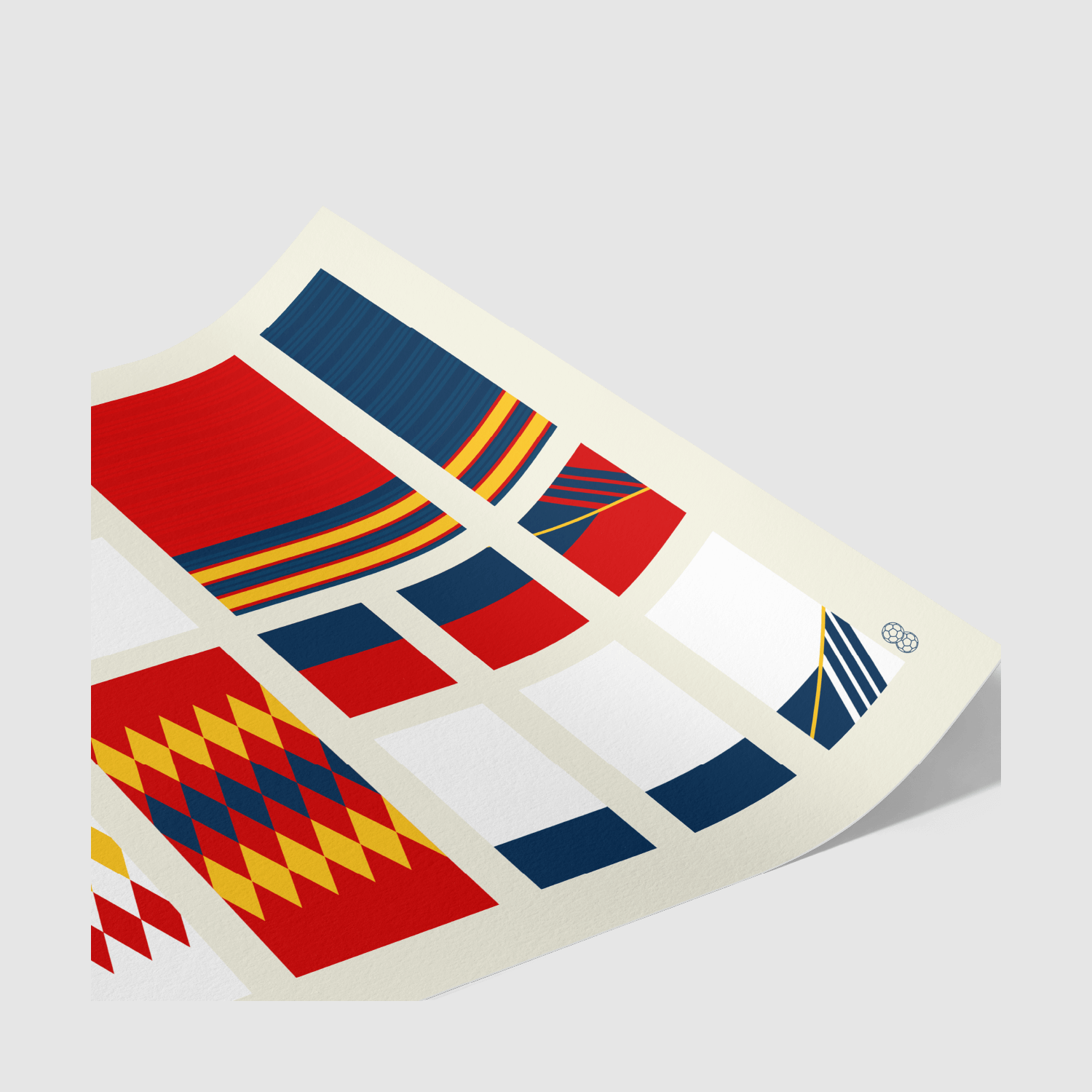 Angled view of Spain Fabric of Football print highlighting clean stripes, colour blocks, and bold shapes