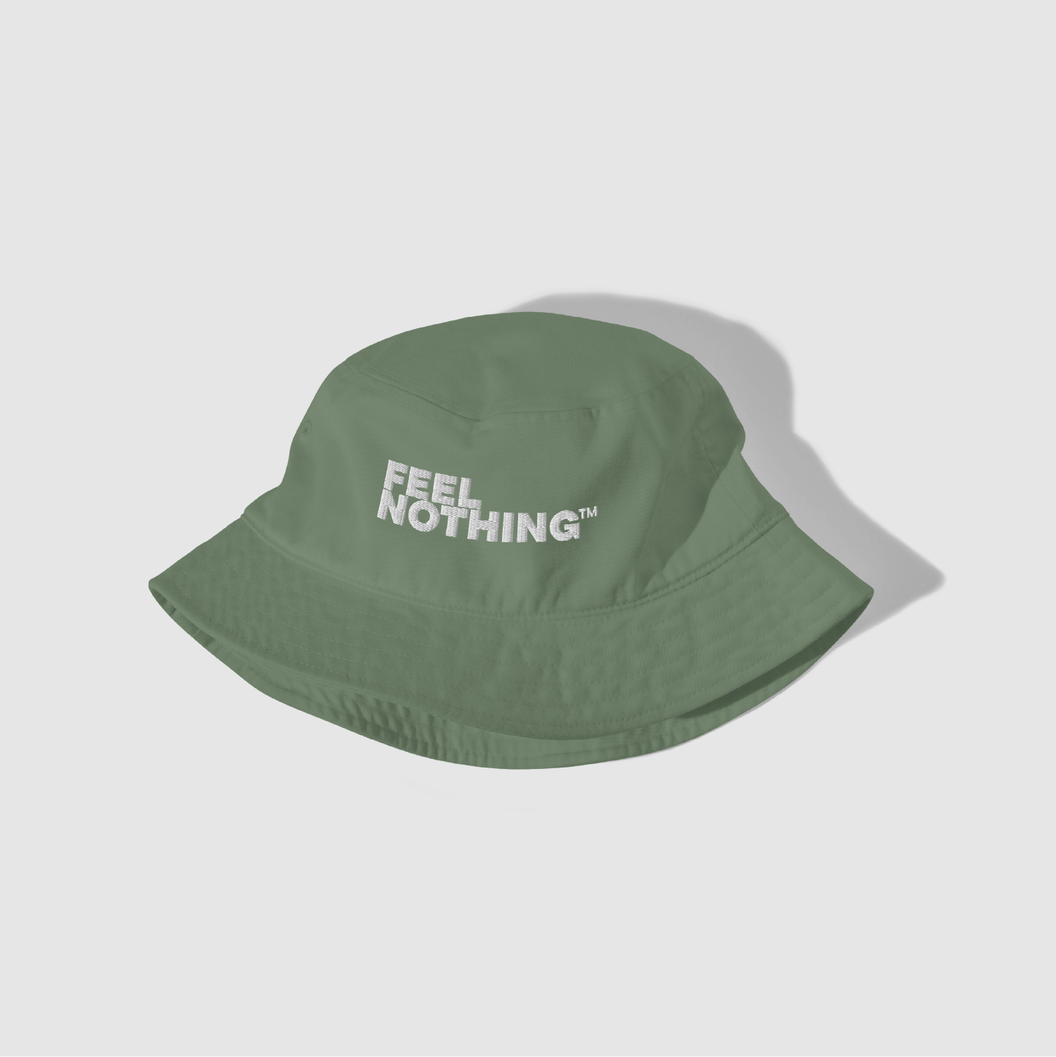 Angled front view of Feel Nothing™ Bucket Hat by Mr. Nope – embroidered detail