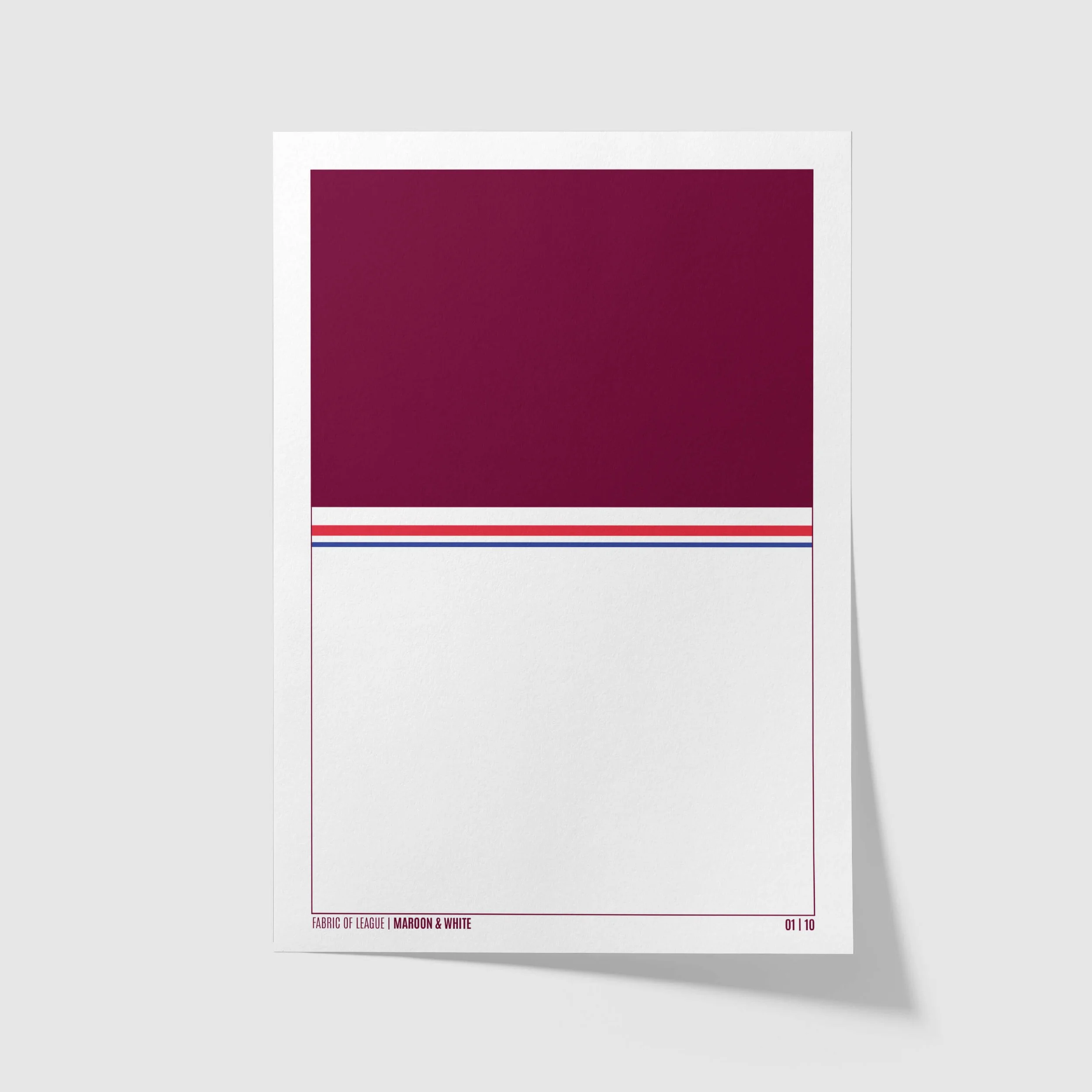 Fabric of League – Maroon & White rugby league art print, unframed A2 size, minimalist design inspired by 1990s Manly rugby league shirt