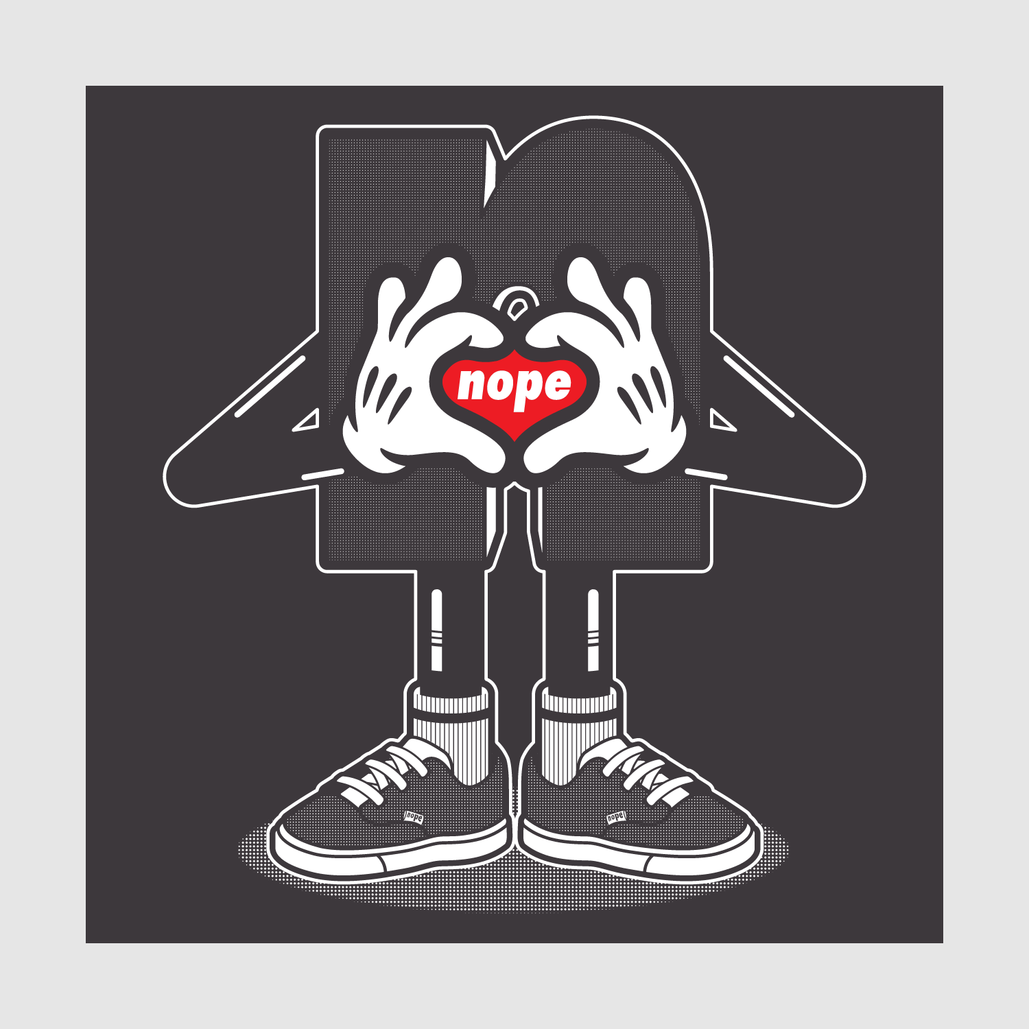 Nope MLLW Tee Detail Anthracite: Neckline detail showing Nope label and 100% organic cotton inner print