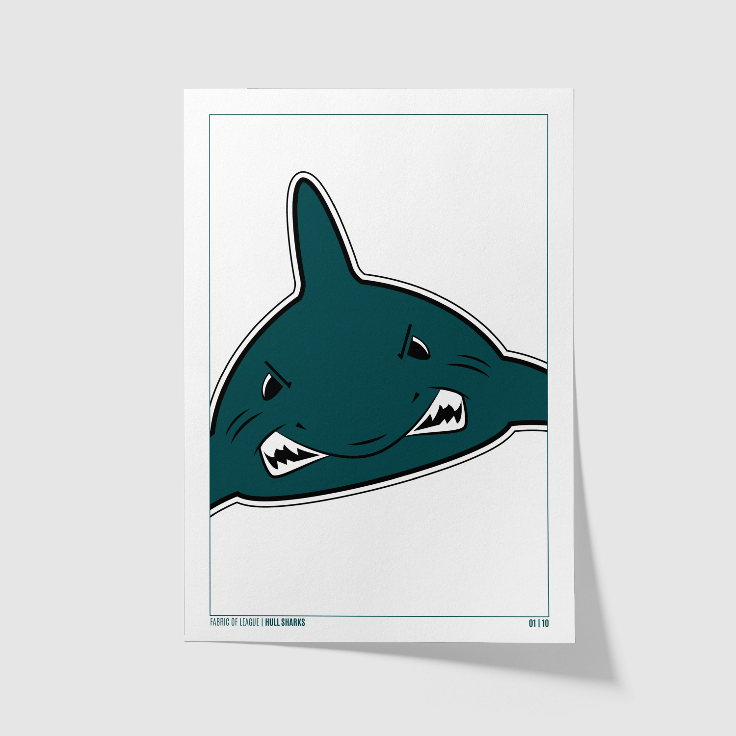 Fabric of League – Hull Sharks rugby league art print unframed teal shark design