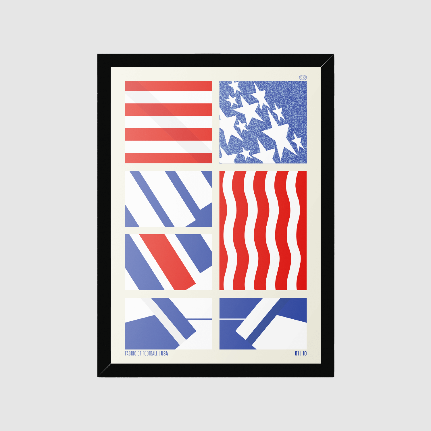 USA Fabric of Football framed art print in black wood frame – limited edition football wall art