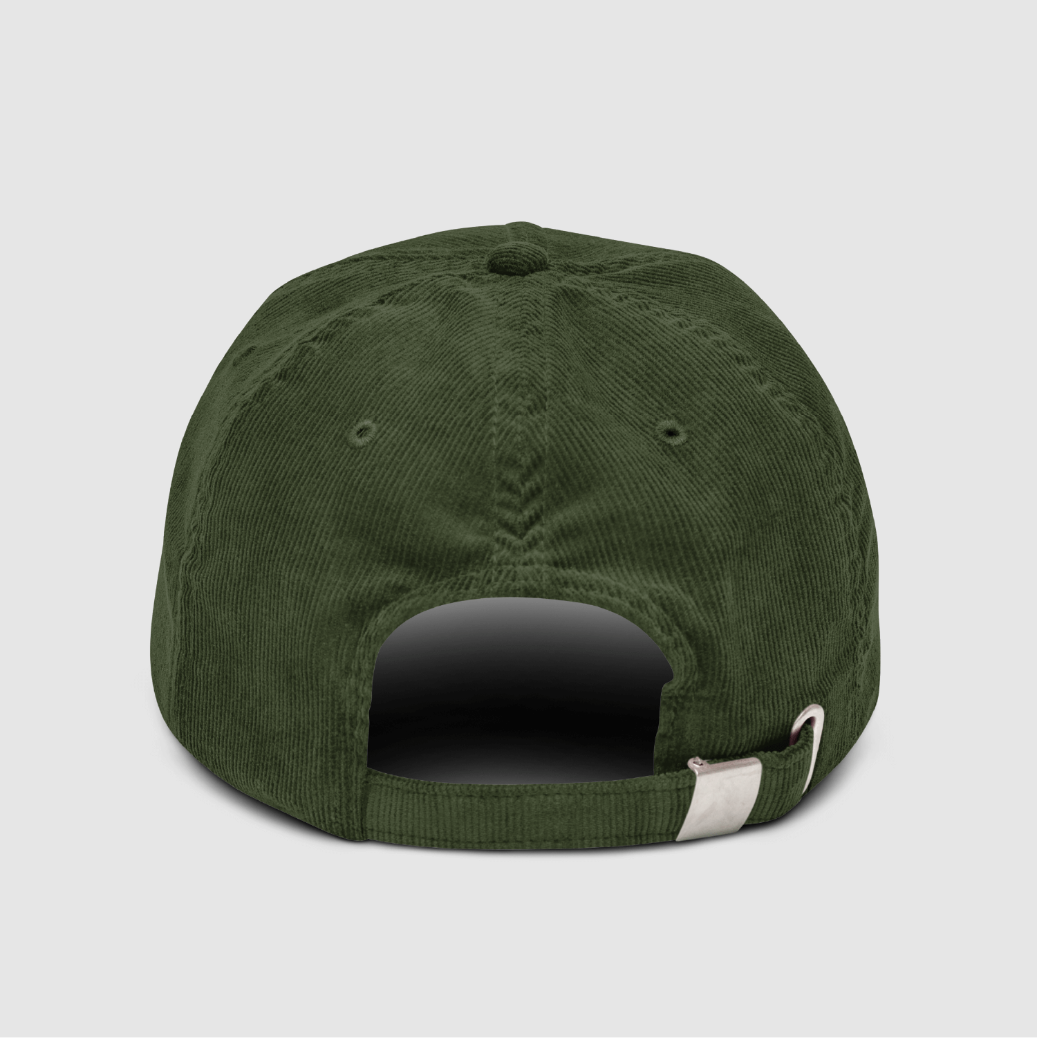 Rear view of the cap featuring the adjustable strap and metal hardware