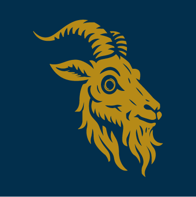 Zero Fuchs goat mascot alt colorway in gold and navy for Eisbock branding