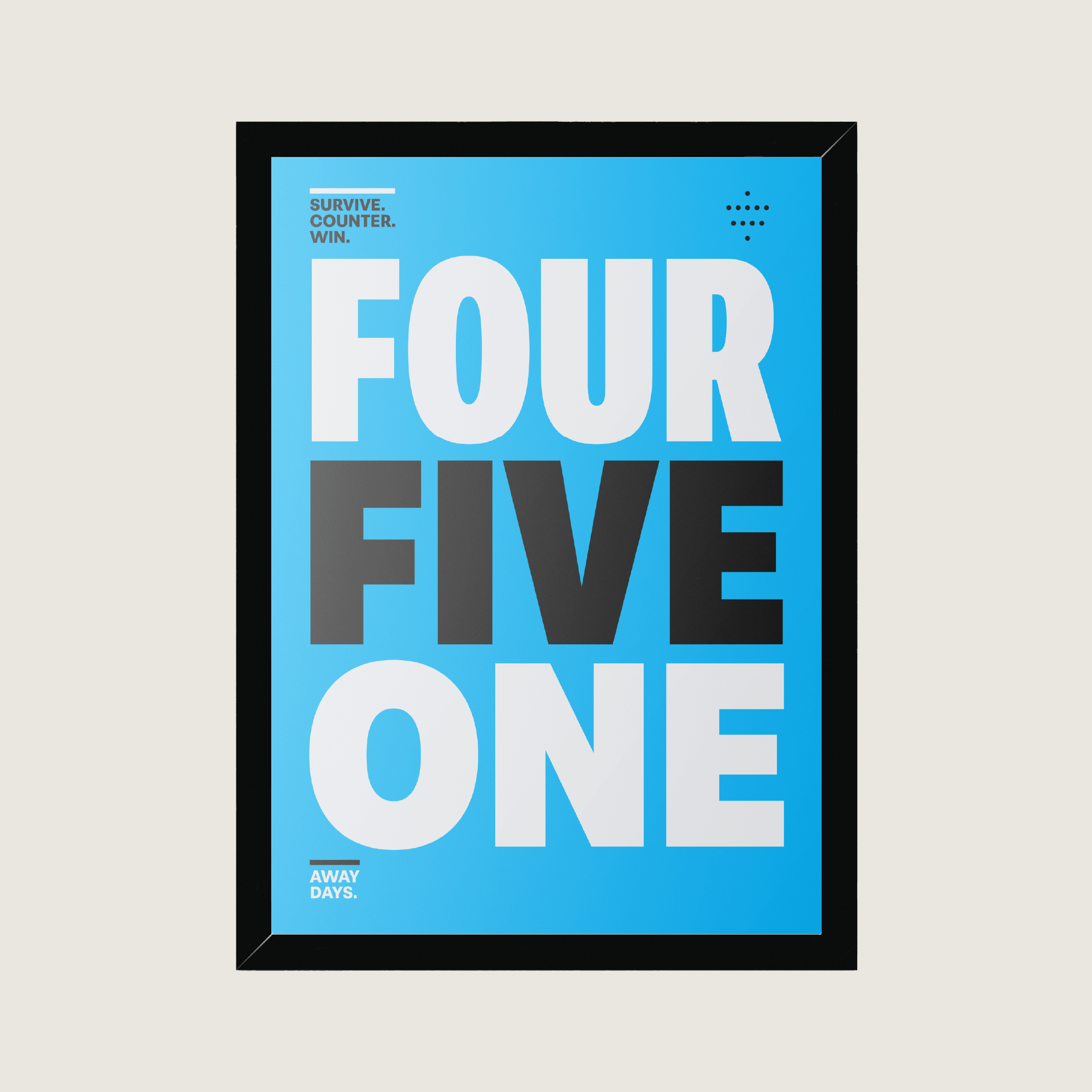Framed 4-5-1 football formation poster featuring bold typography, counter-attacking football strategy and the slogan Survive. Counter. Win.