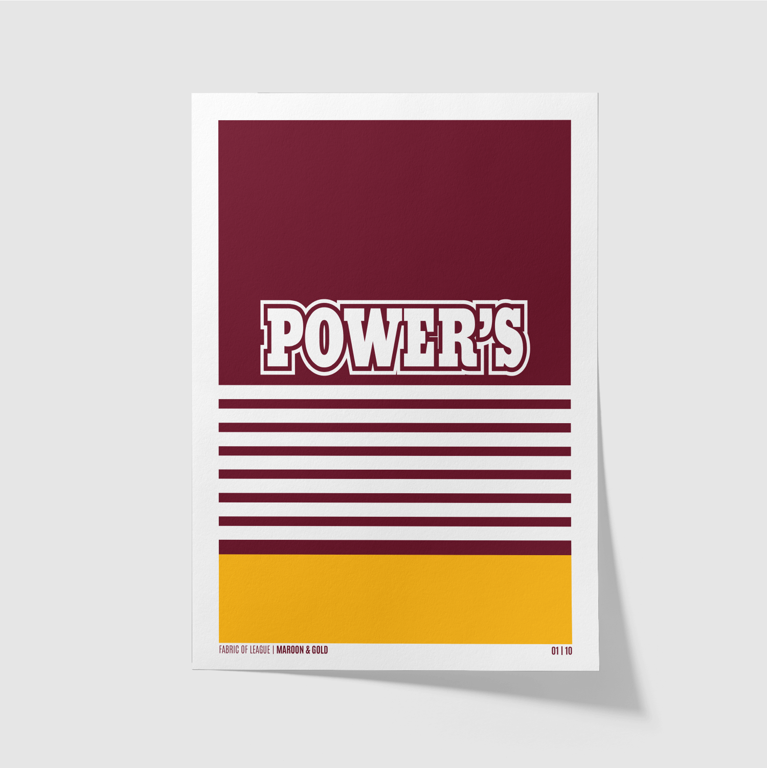 Limited edition rugby league art print – Maroon & Gold design inspired by Brisbane 1992 home shirt