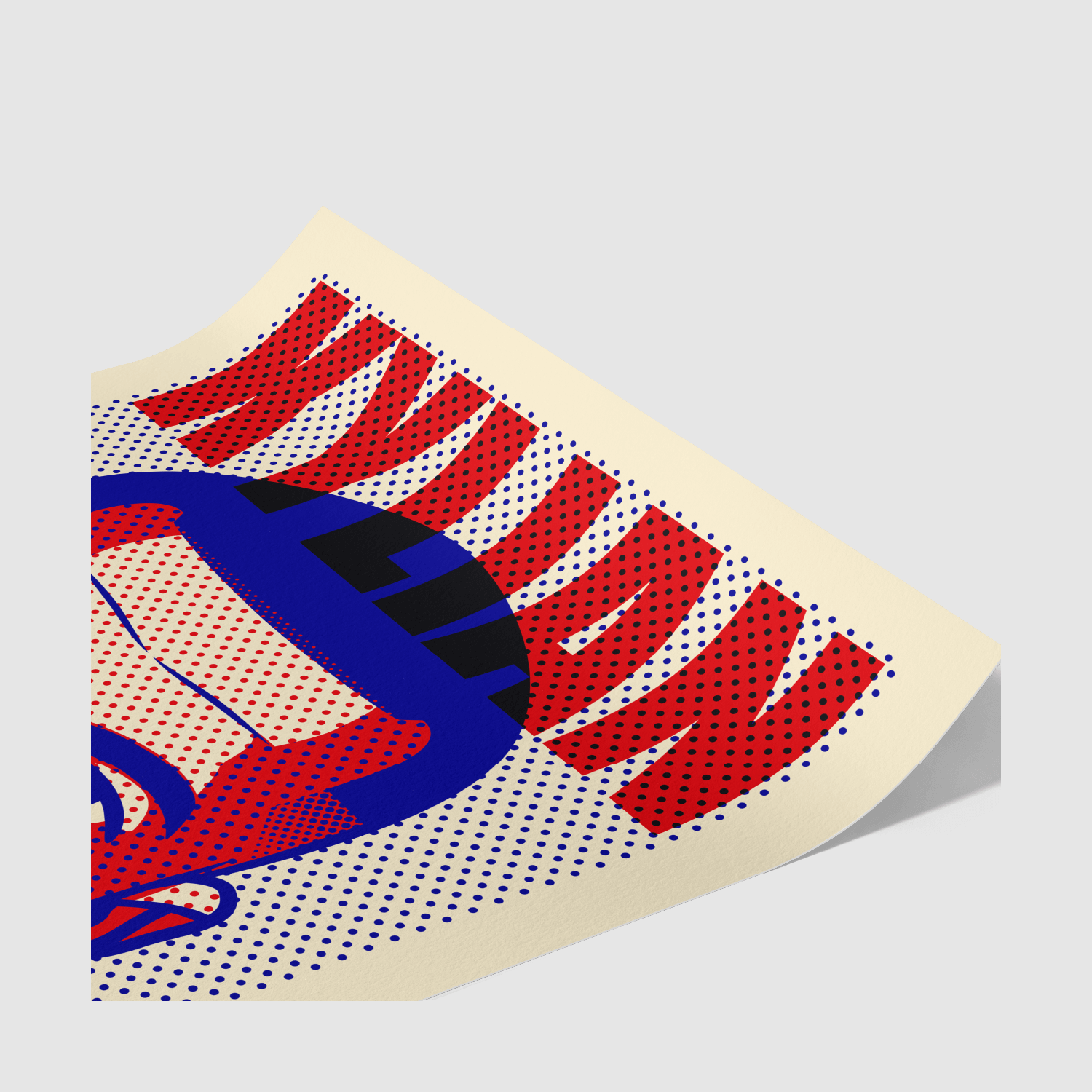 Typographic detail of L'ATTAQUANT art print with graphic-style headline text