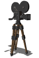 Vintage movie camera on tripod