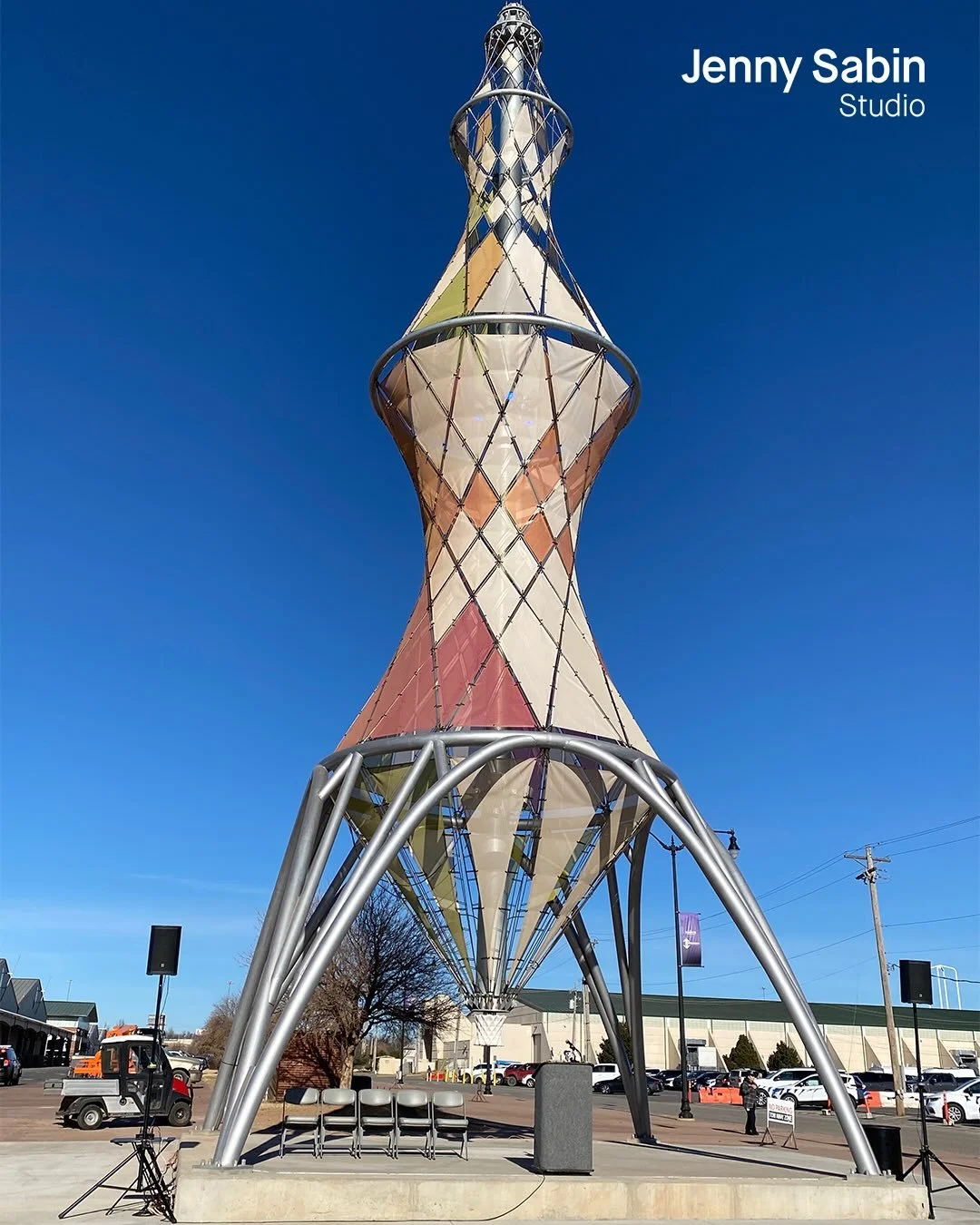 Bolt Tower is officially unveiled!
.
.
Jenny Sabin Studio has created a landmark sculpture for the new MAPS 4 OKC Fairgrounds Coliseum. Our 72-foot beacon of creativity, history, and community now rises at Oklahoma City Fair Park. Rooted in the stori